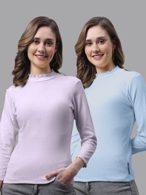 FBAR Casual Self Design Women Light Blue, Purple Top