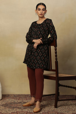W Casual Printed Women Black, Maroon, Yellow Top