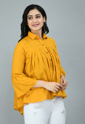 RUDRA ONLINE Formal Solid Women Yellow Top