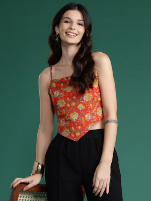 Indo Era Casual Printed Women Red Top