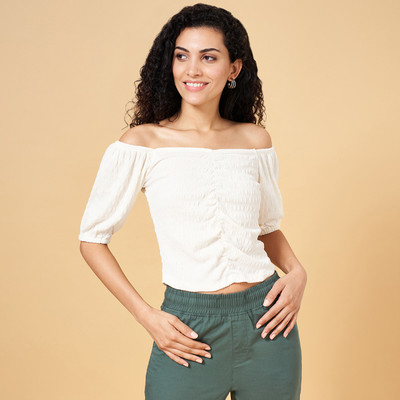 Honey By Pantaloons Casual Solid Women White Top