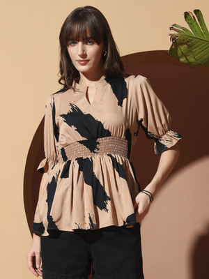 OTABU Casual Printed Women Beige Top