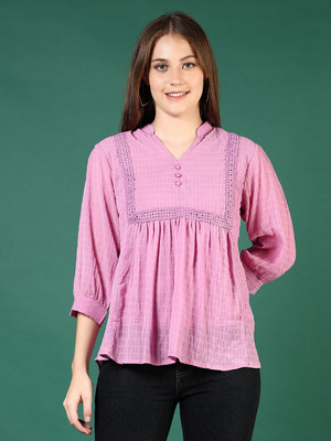 V-MART Casual Self Design Women Purple Top