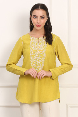 Folksong Casual Embroidered Women Yellow Top