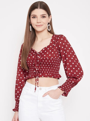 HouseOfCommon Casual Polka Print Women Maroon Top