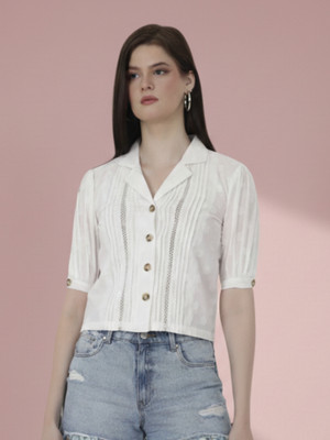 BIRDIEfashion Casual Self Design Women White Top