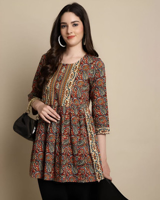 Golden Wings Casual Printed, Self Design Women Multicolor Top