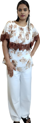 Ditvi Casual Floral Print Women Brown, White Top