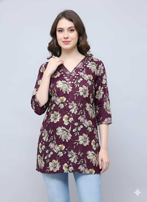 arexclusive Casual Floral Print, Printed Women Brown Top