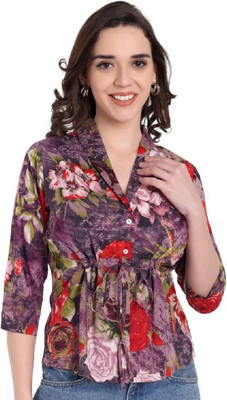 FairLeaf Casual Floral Print Women Multicolor Top