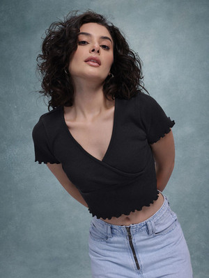 Roadster Casual Solid Women Black Top