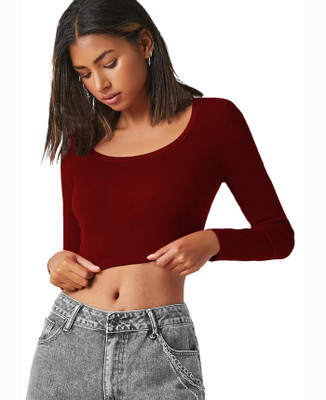 THE BLAZZE Casual Solid Women Maroon Top