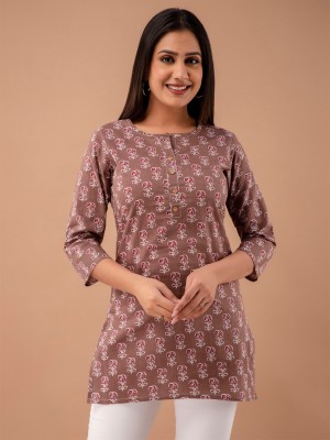 CLOTHING CULTURE Women Printed Straight Kurta(Brown)