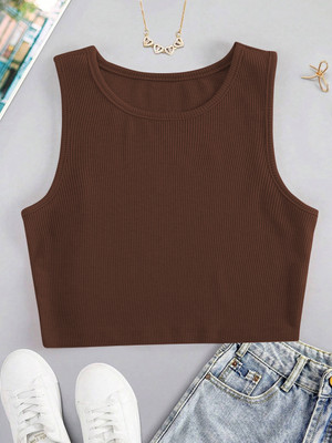 CILIMILI Casual Self Design Women Brown Top