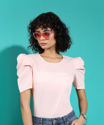 Tokyo Talkies Casual Solid Women Pink Top
