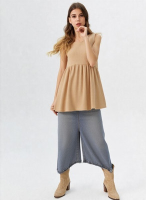 Lyketrends Casual Solid Women Beige Top