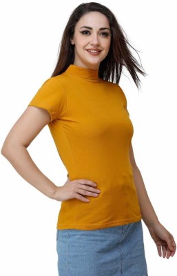 Morewill Casual Solid Women Yellow Top