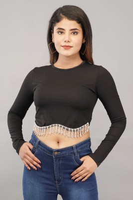 Deshi Girl Casual Solid Women Black Top