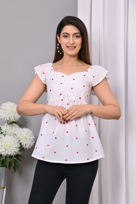 VYMO Casual Printed Women White Top