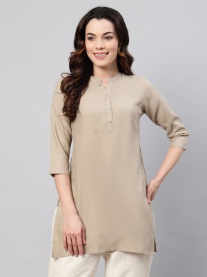 FLAMBOYANT Casual Solid Women Beige Top