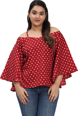 MASSIDESIGN Casual Polka Print Women Red Top