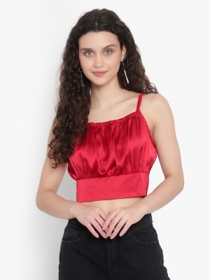 Pyramid Fashions Party Solid Women Red Top