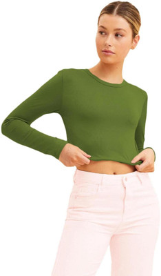 THE BLAZZE Casual Solid Women Light Green Top