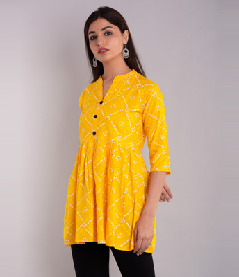 FEBIA Casual 3/4 Sleeve Printed Women Yellow Top