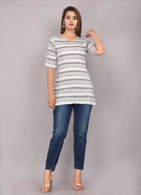 Mehsoos Casual Striped Women White Top