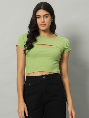 Nerre Casual Solid Women Green Top
