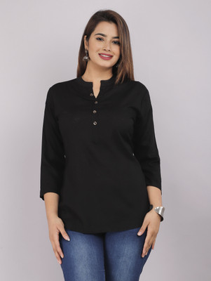 Moda Casa Casual Solid Women Black Top