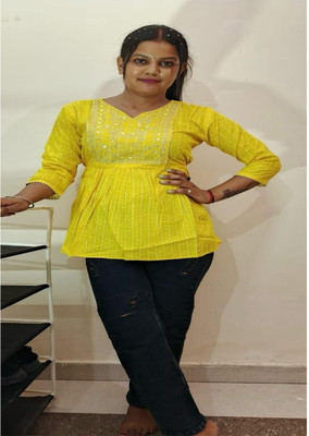 SL Enterprises Casual Embroidered, Embellished Women Yellow Top