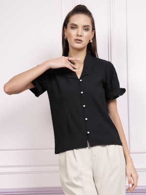 ATHENA Casual Solid Women Black Top