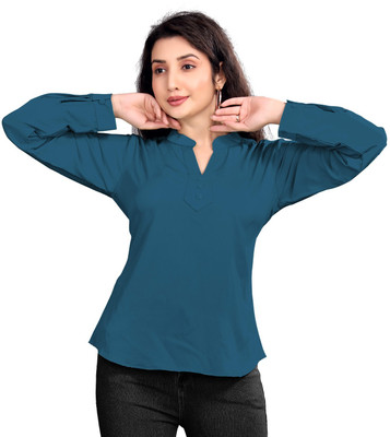 Lolis Party Solid Women Blue Top