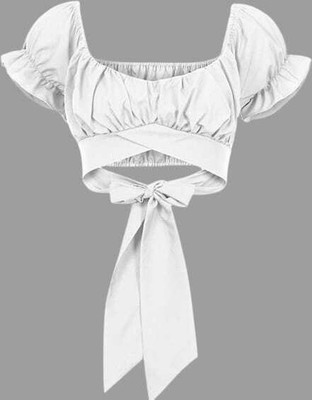 BAJARHUB Casual Self Design Women White Top