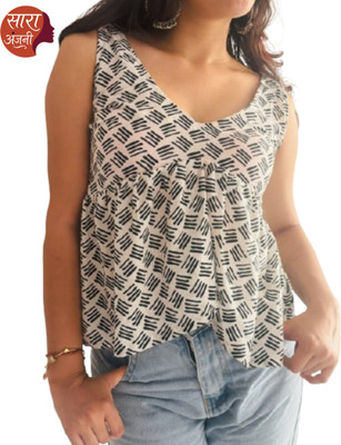 Saranjini Casual Geometric Print Women White Top