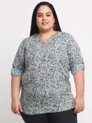 PLUSS Casual Printed Women Blue Top