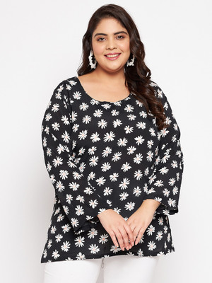 VINAAN Casual Graphic Print Women Black Top