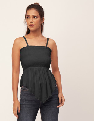 moomaya Casual Solid Women Black Top