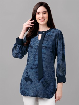 DERIFA Casual Printed Women Blue Top