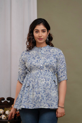 craftwell studio Casual Printed Women Blue Top
