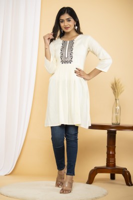 Rugli Casual Embroidered Women Beige Top