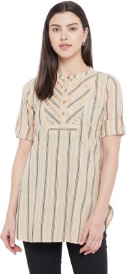 rain tree Casual Embroidered Women Beige Top