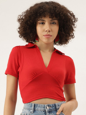 HouseOfCommon Casual Self Design Women Red Top