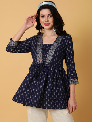 Gulmohar Jaipur Casual Printed Women Dark Blue Top