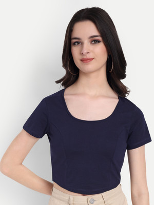 FairLeaf Casual Solid Women Dark Blue Top