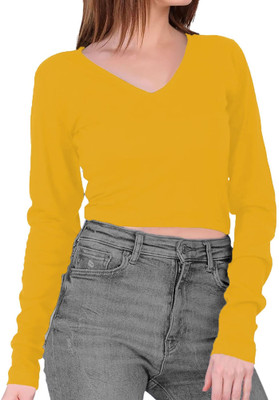 THE BLAZZE Casual Solid Women Yellow Top