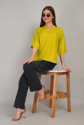 Gul West Casual Solid Women Yellow Top