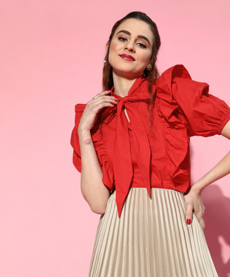 ATHENA Casual Solid Women Red Top