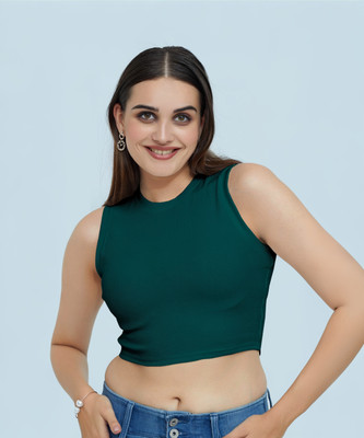 Berry Bird Casual Solid Women Dark Green Top
